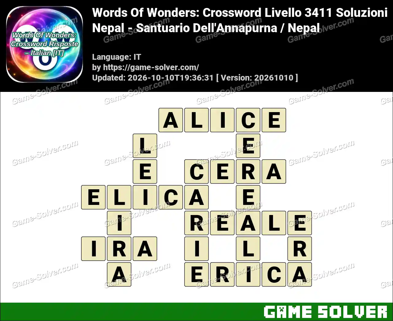 Words Of Wonders: Crossword Livello 3411 Soluzioni – Nepal – Santuario Dell’Annapurna / Nepal